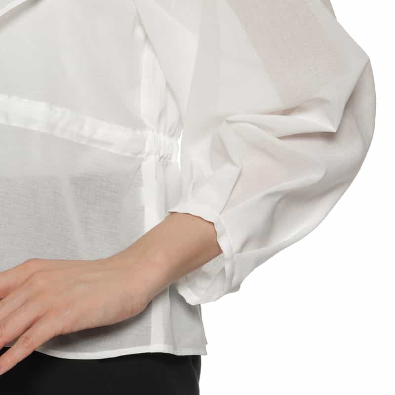 BARNEYS NEW YORK ウォッシャブル フリル付Vネックブラウス WHITE