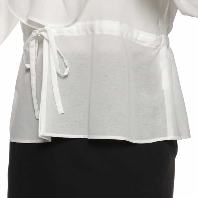 BARNEYS NEW YORK ウォッシャブル フリル付Vネックブラウス WHITE