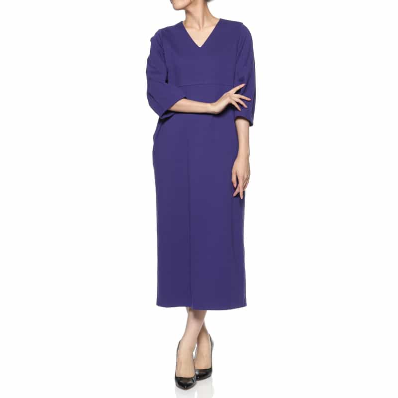 BARNEYS NEW YORK Vネック ストレートドレス BLUE