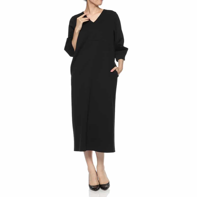 BARNEYS NEW YORK Vネック ストレートドレス BLACK
