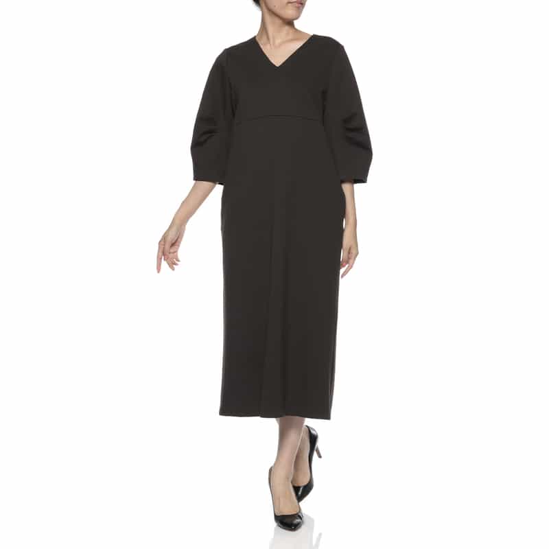 BARNEYS NEW YORK Vネック ストレートドレス GRAY