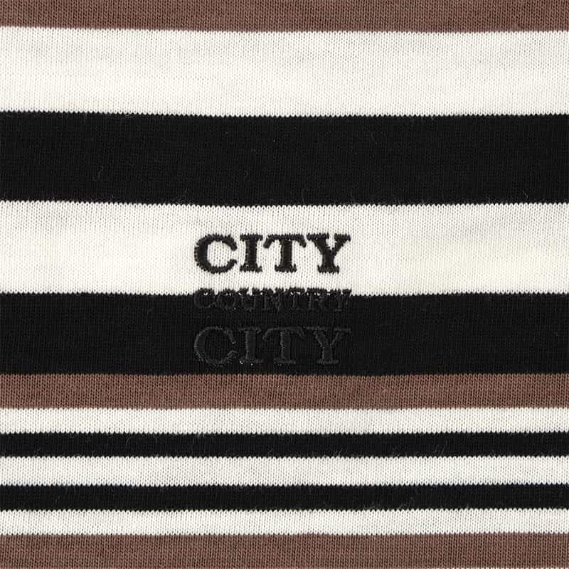 CITY COUNTRY CITY CITY COUNTRY CITY ＜シティーカントリーシティー＞ ロゴ入りボーダーTシャツ BROWN