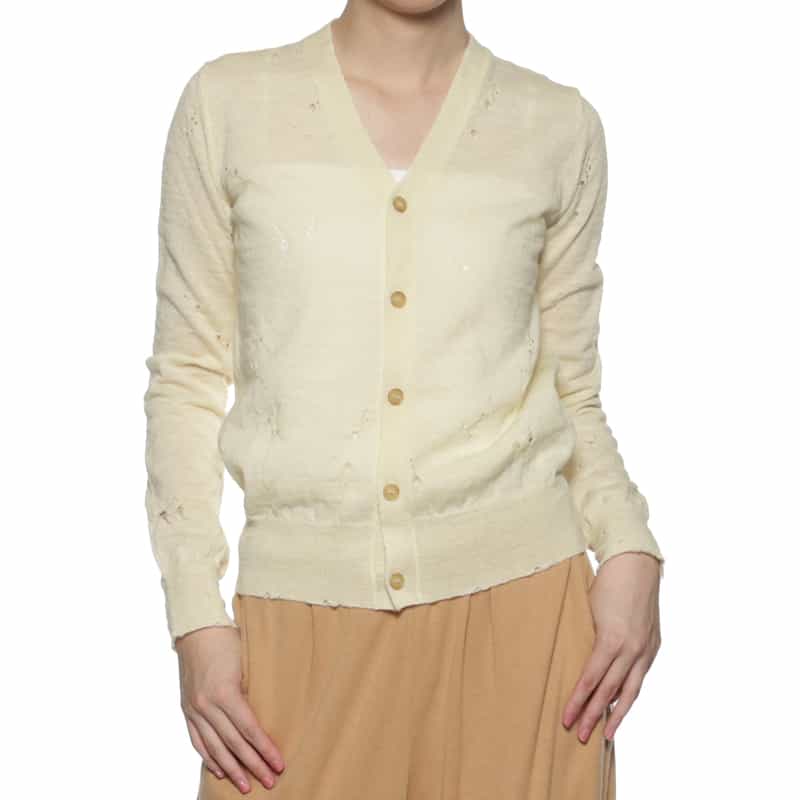 MM6 MAISON MARGIELA MM6 MAISON MARGIELA ＜エムエム6 メゾン マルジェラ＞ ダメージニットカーディガン IVORY