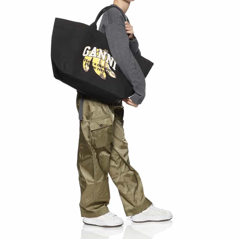 GANNI GANNI＜ガニー＞ プリントロゴトートバッグ（L） BLACK