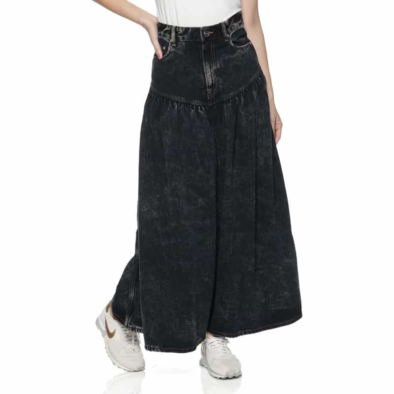 GANNI GANNI＜ガニー＞ ウォッシュ加工デニムスカート BLACK