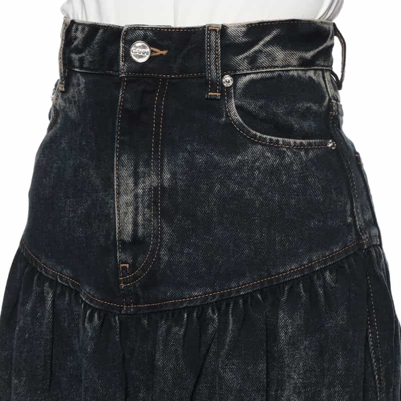 GANNI GANNI＜ガニー＞ ウォッシュ加工デニムスカート BLACK