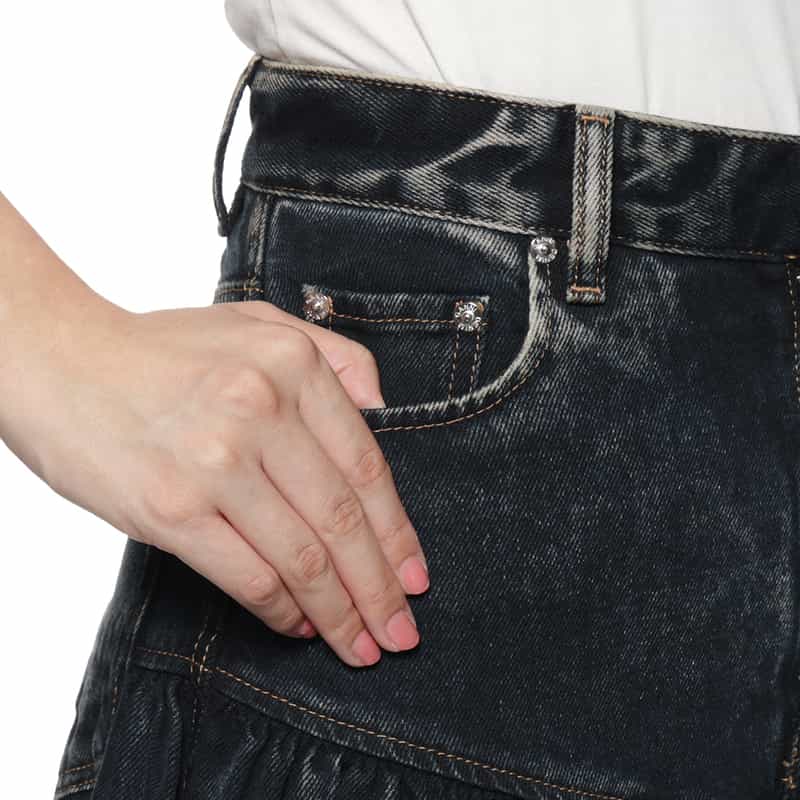 GANNI GANNI＜ガニー＞ ウォッシュ加工デニムスカート BLACK