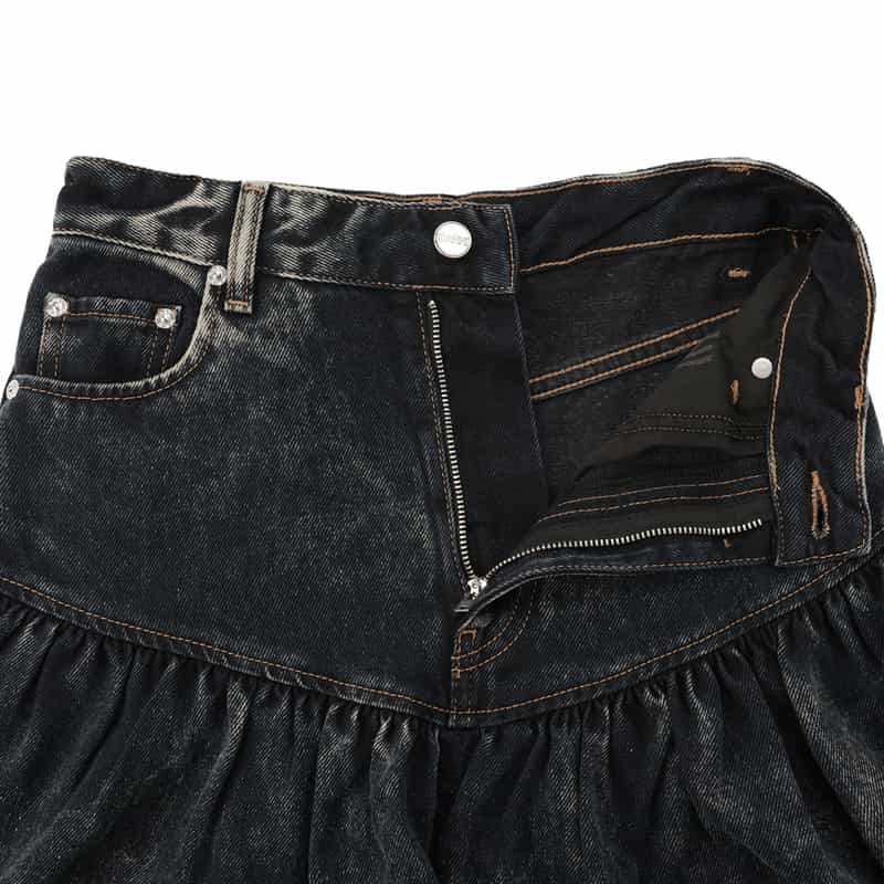 GANNI GANNI＜ガニー＞ ウォッシュ加工デニムスカート BLACK