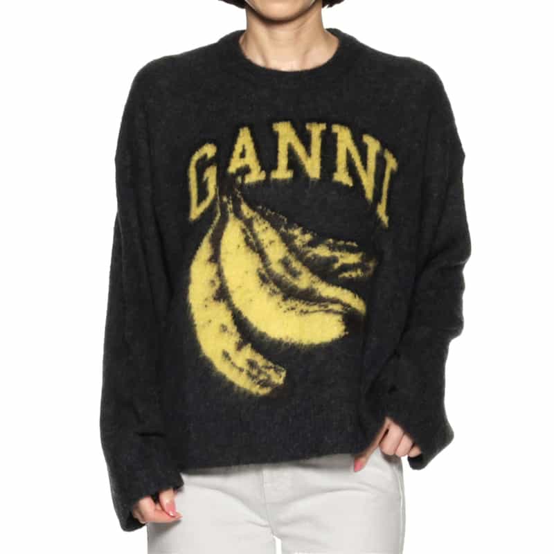 GANNI GANNI＜ガニー＞ ロゴ入りニットプルオーバー BLACK