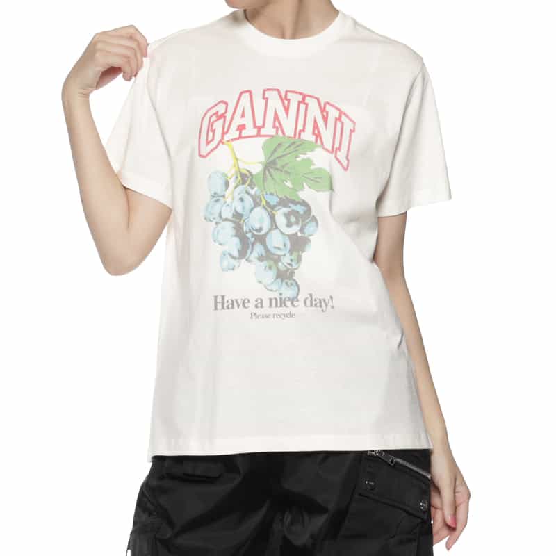 GANNI GANNI＜ガニー＞ ロゴ入りプリントTシャツ WHITE