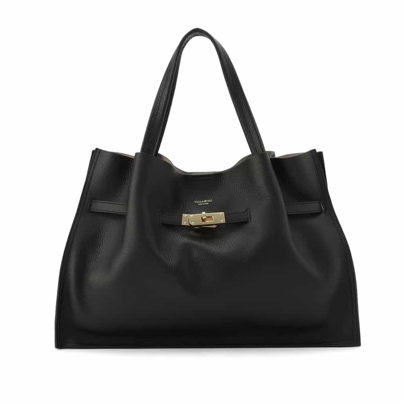 VIOLAD’ORO VIOLAD’ORO ＜ヴィオラドーロ＞ ベルト付きレザースクエアトートバッグ BLACK