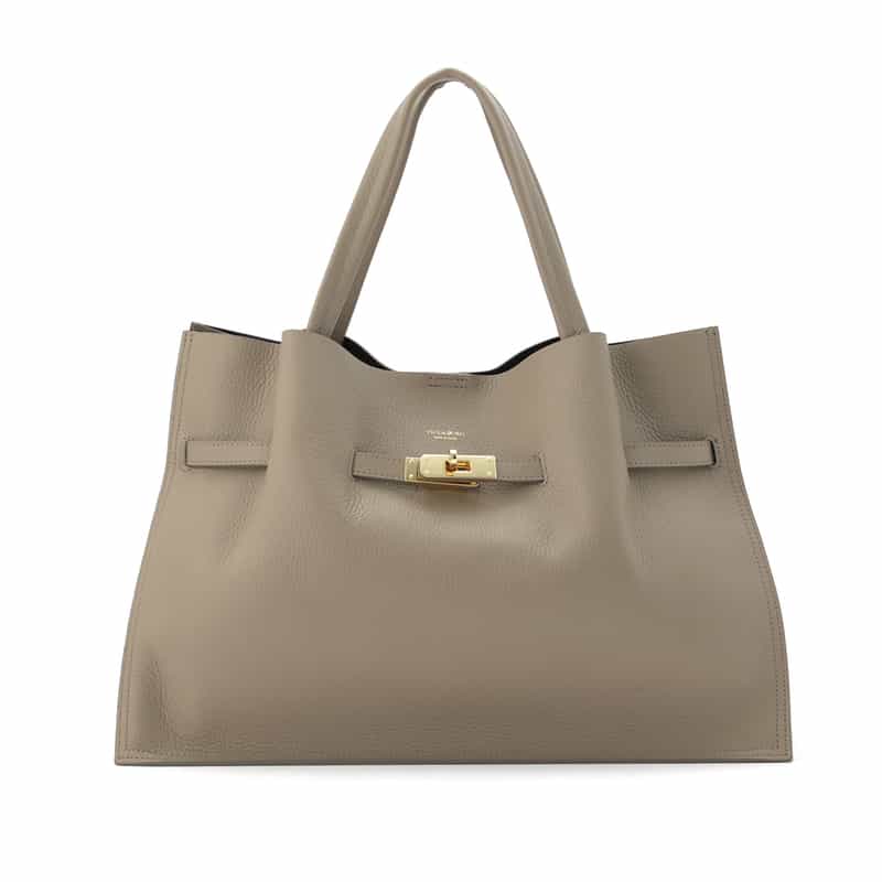 VIOLAD’ORO VIOLAD’ORO ＜ヴィオラドーロ＞ ベルト付きレザースクエアトートバッグ TAUPE