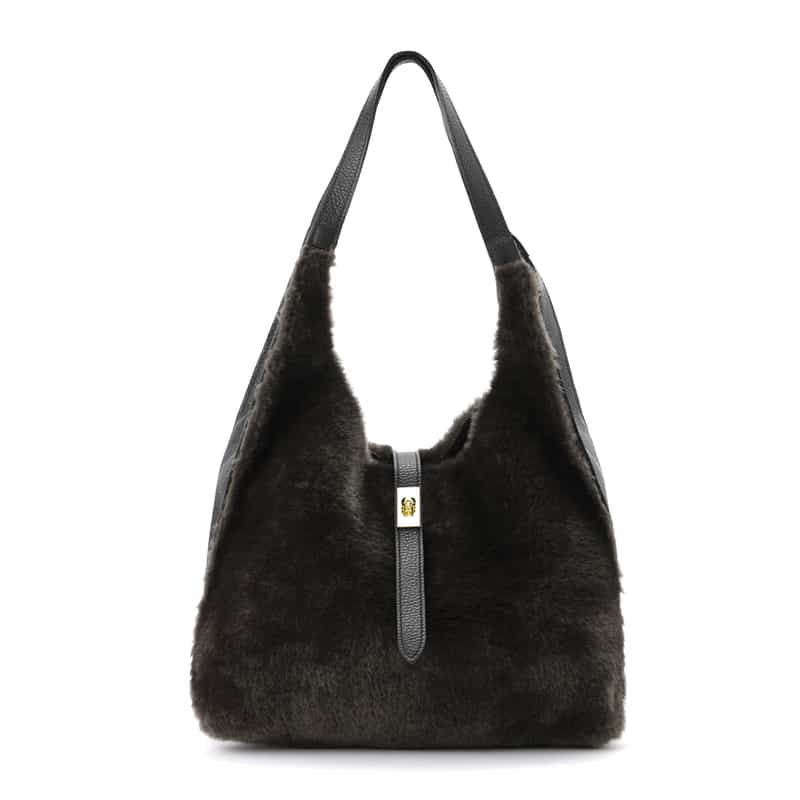 VIOLAD’ORO VIOLAD’ORO ＜ヴィオラドーロ＞ フェイクムートンコンビネーション ショルダーバッグ DARK GRAY