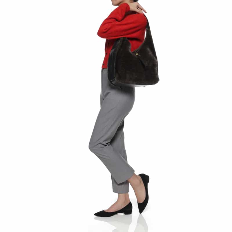 VIOLAD’ORO VIOLAD’ORO ＜ヴィオラドーロ＞ フェイクムートンコンビネーション ショルダーバッグ DARK GRAY