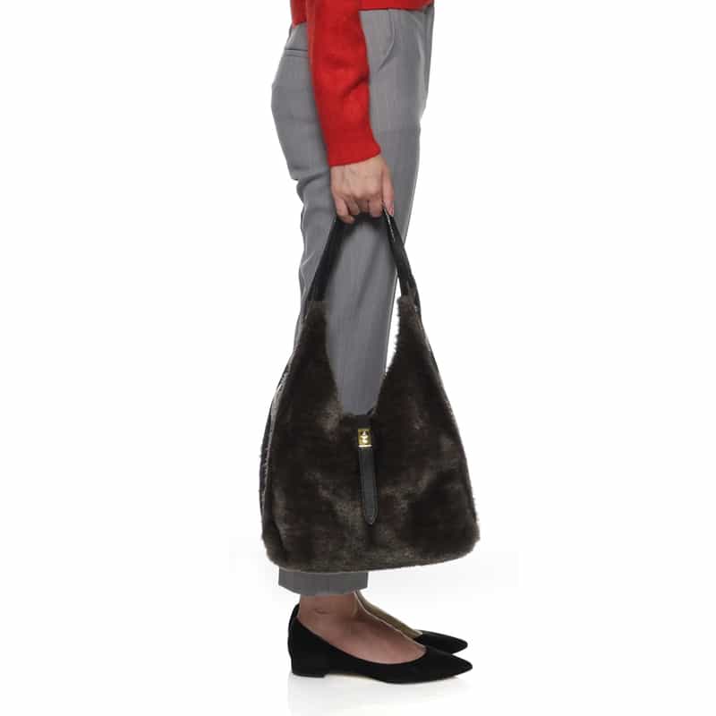 VIOLAD’ORO VIOLAD’ORO ＜ヴィオラドーロ＞ フェイクムートンコンビネーション ショルダーバッグ DARK GRAY