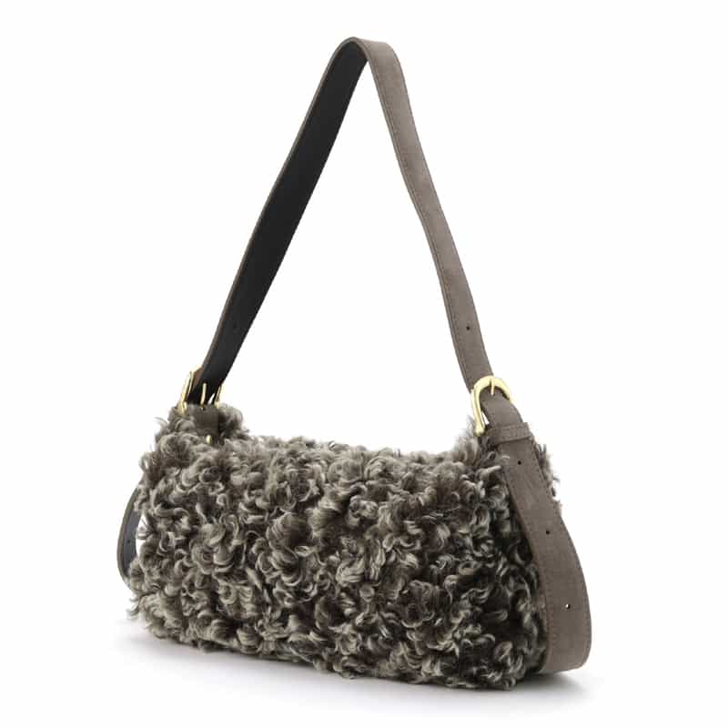 VIOLAD’ORO VIOLAD’ORO ＜ヴィオラドーロ＞ フェイクファー付きショルダーバッグ DARK BROWN