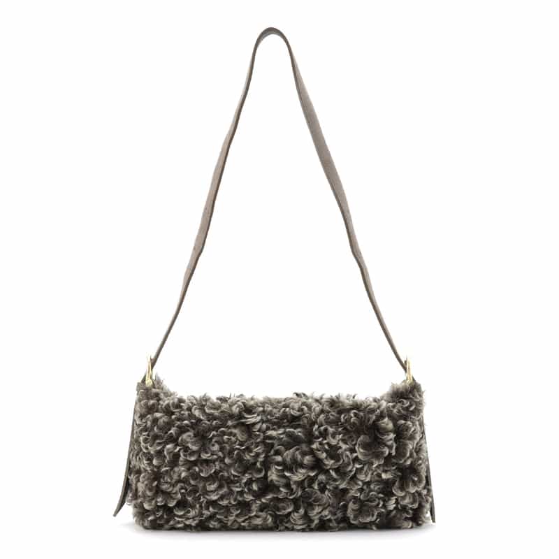 VIOLAD’ORO VIOLAD’ORO ＜ヴィオラドーロ＞ フェイクファー付きショルダーバッグ DARK BROWN