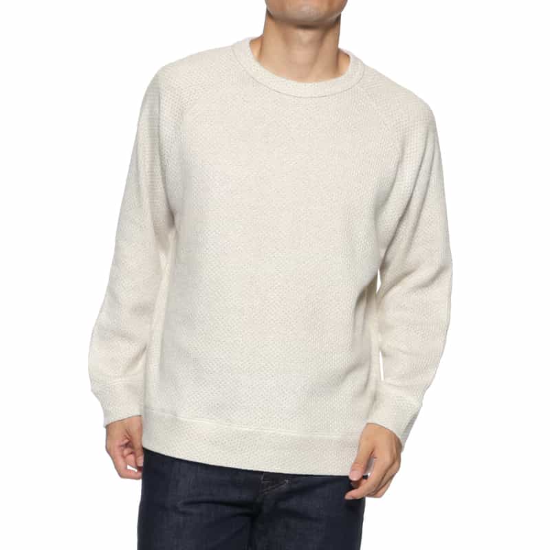 BARNEYS NEW YORK 鹿の子素材クルーネックニットプルオーバー WHITE