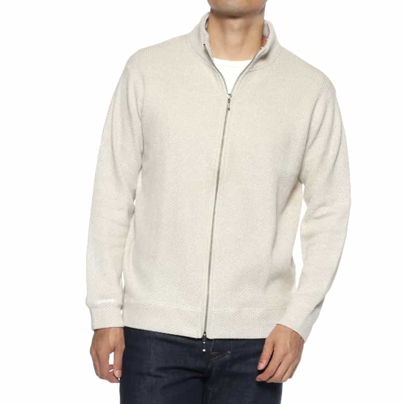 BARNEYS NEW YORK 鹿の子素材ジップアップニットカーディガン WHITE