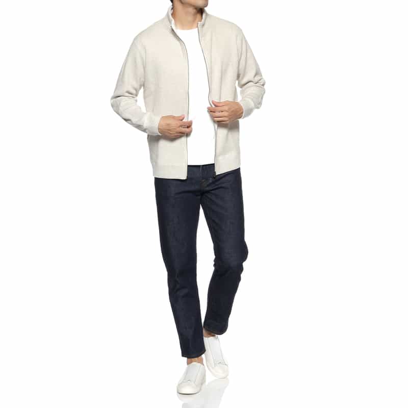 BARNEYS NEW YORK 鹿の子素材ジップアップニットカーディガン WHITE