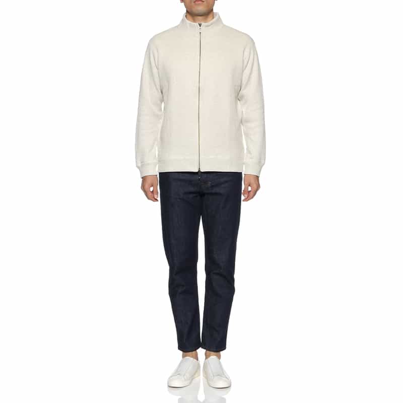 BARNEYS NEW YORK 鹿の子素材ジップアップニットカーディガン WHITE