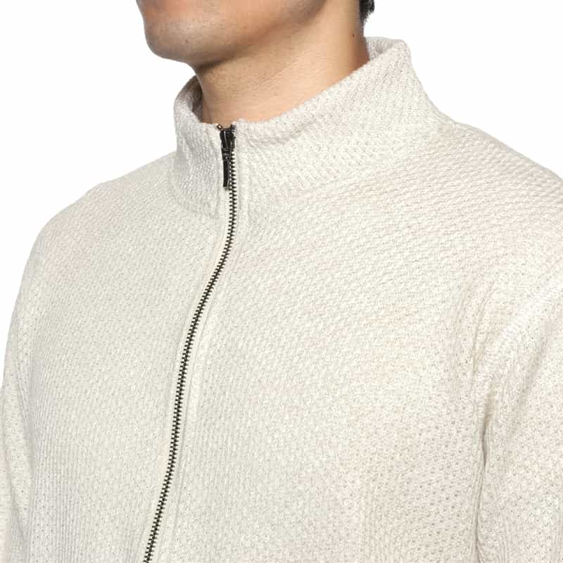 BARNEYS NEW YORK 鹿の子素材ジップアップニットカーディガン WHITE