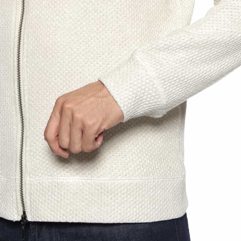 BARNEYS NEW YORK 鹿の子素材ジップアップニットカーディガン WHITE