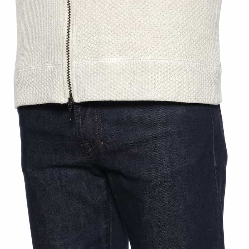 BARNEYS NEW YORK 鹿の子素材ジップアップニットカーディガン WHITE