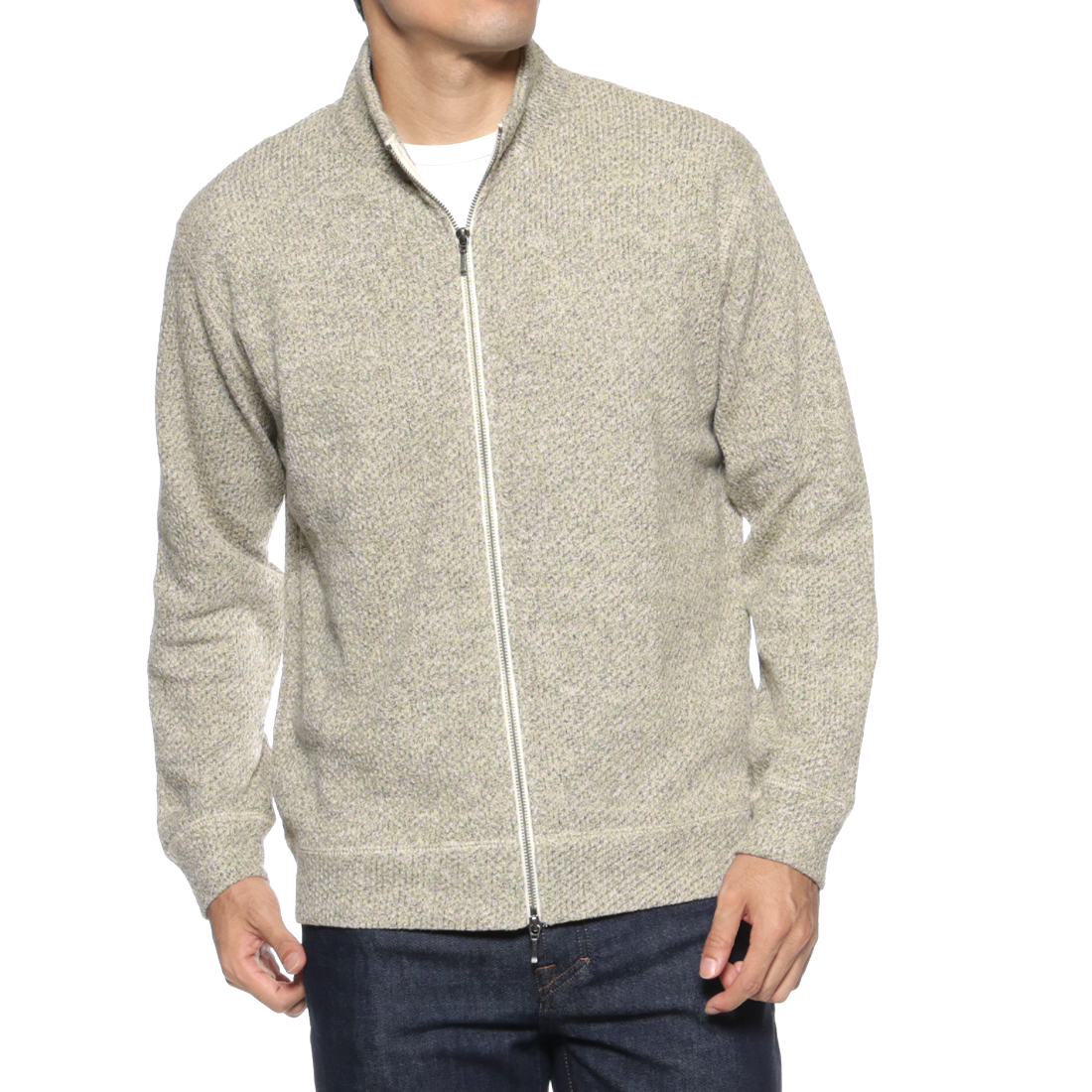 鹿の子素材ジップアップニットカーディガン