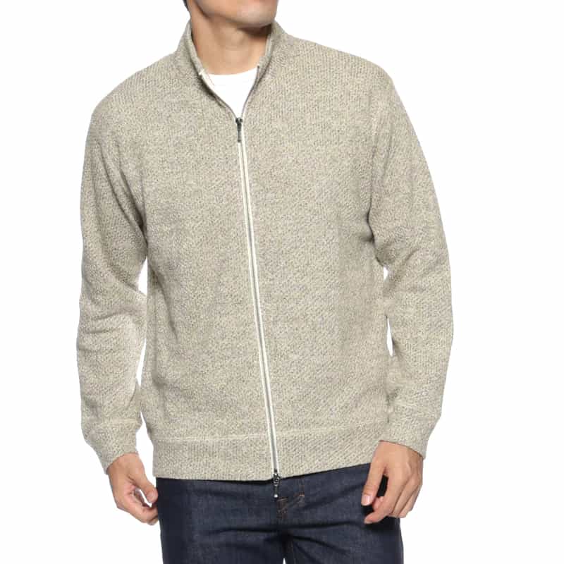 BARNEYS NEW YORK 鹿の子素材ジップアップニットカーディガン BEIGE