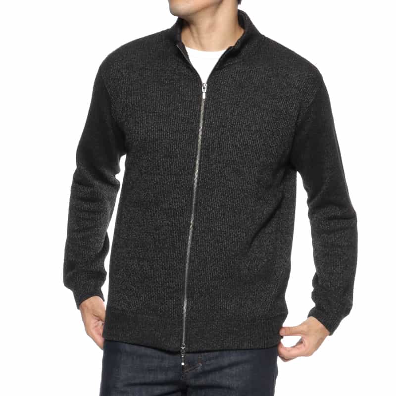 【美品】BARNEYS NEW YORK コットンニットカーディガン　ブラック スタンドカラーニットカーディガン（2203866）｜BARNEYS NEW