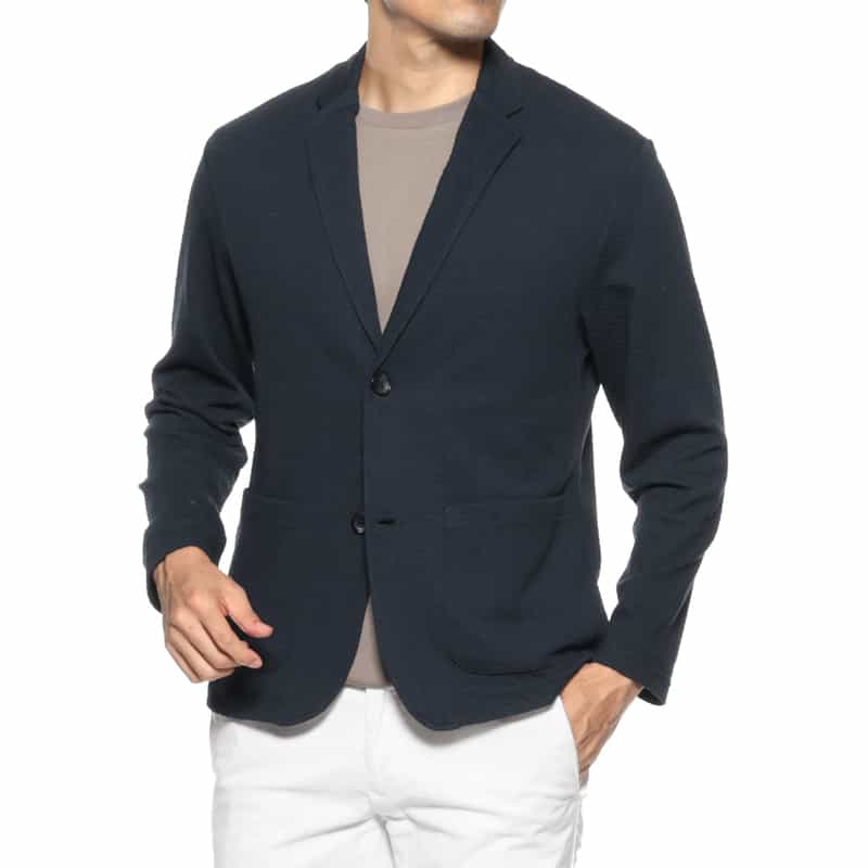 BARNEYS NEW YORK ヘリンボーン柄カットソージャケット NAVY