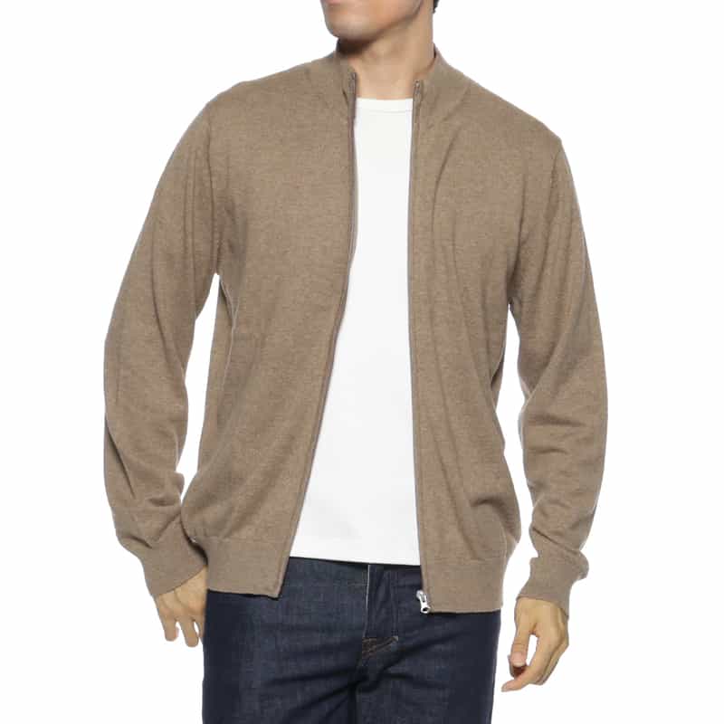 BARNEYS NEW YORK ハイゲージジップアップニットカーディガン BEIGE