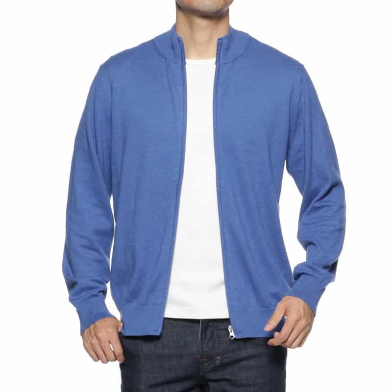 BARNEYS NEW YORK ハイゲージジップアップニットカーディガン BLUE