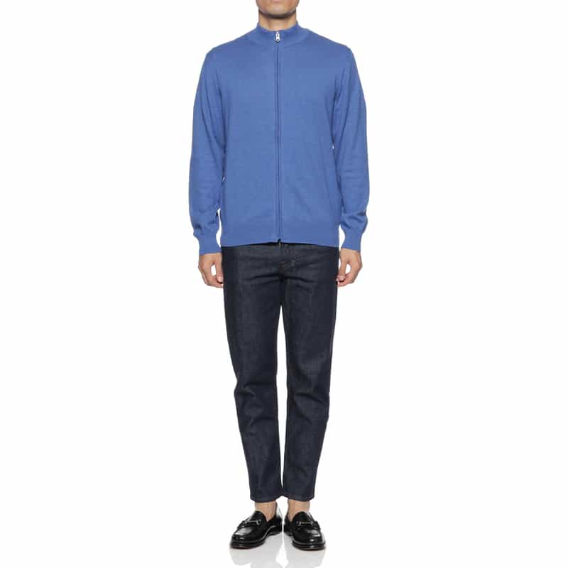 BARNEYS NEW YORK ハイゲージジップアップニットカーディガン BLUE
