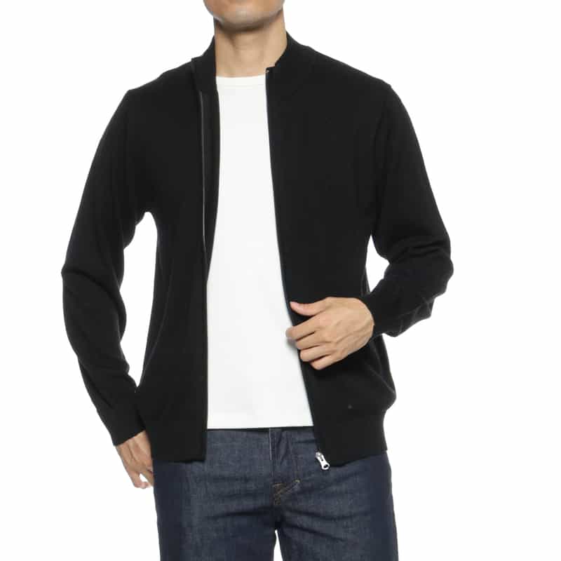BARNEYS NEW YORK ハイゲージジップアップニットカーディガン BLACK