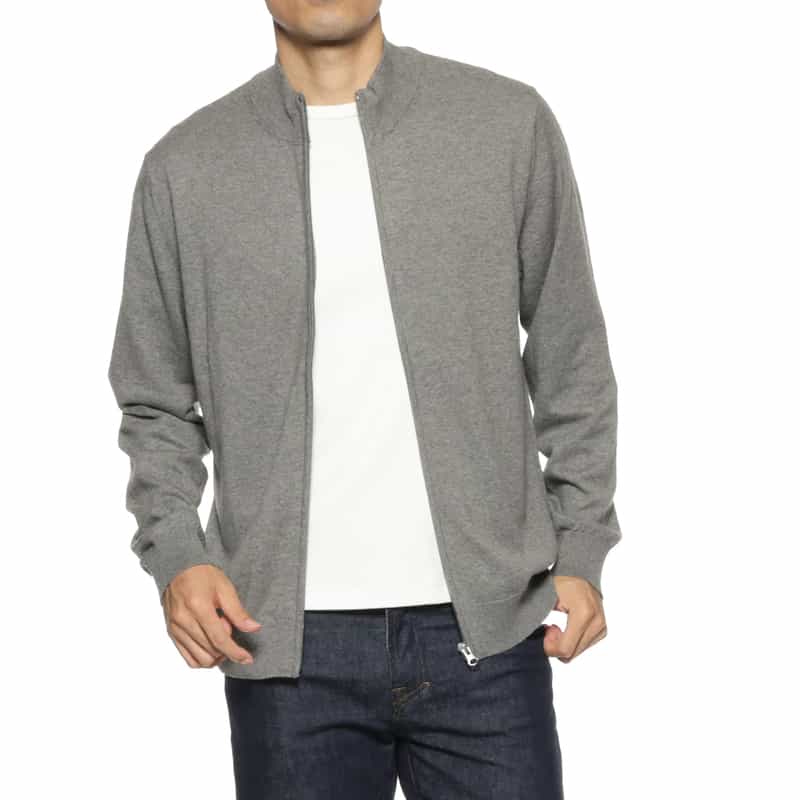 BARNEYS NEW YORK ハイゲージジップアップニットカーディガン GRAY