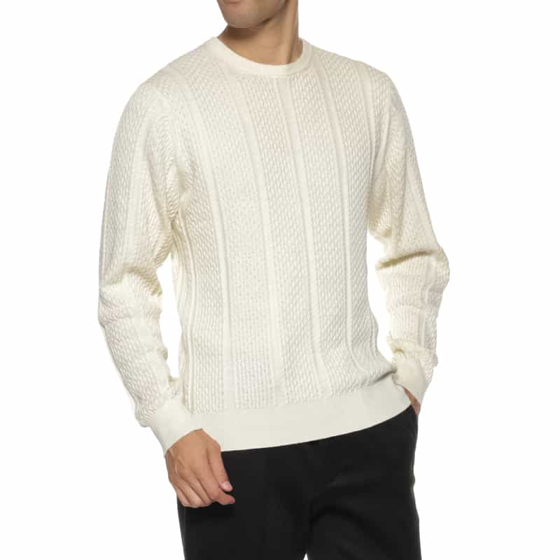 BARNEYS NEW YORK コットンカシミヤケーブルニットプルオーバー WHITE