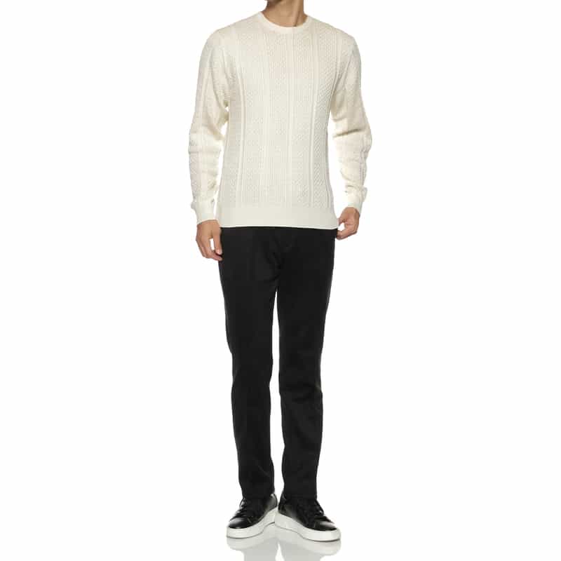 BARNEYS NEW YORK コットンカシミヤケーブルニットプルオーバー WHITE