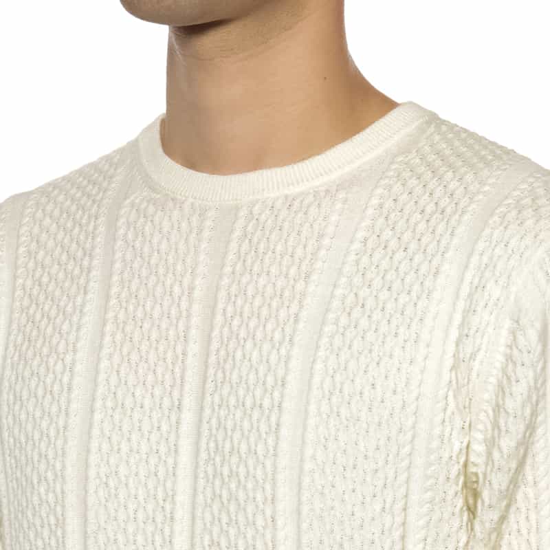 BARNEYS NEW YORK コットンカシミヤケーブルニットプルオーバー WHITE