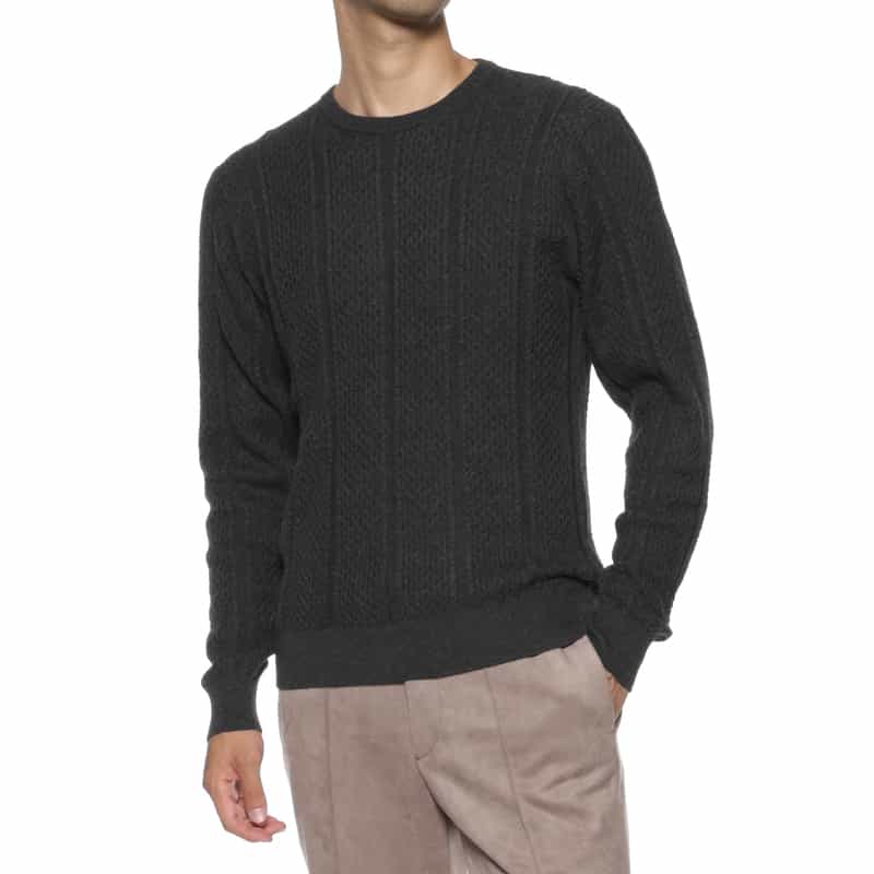 BARNEYS NEW YORK コットンカシミヤケーブルニットプルオーバー GRAY