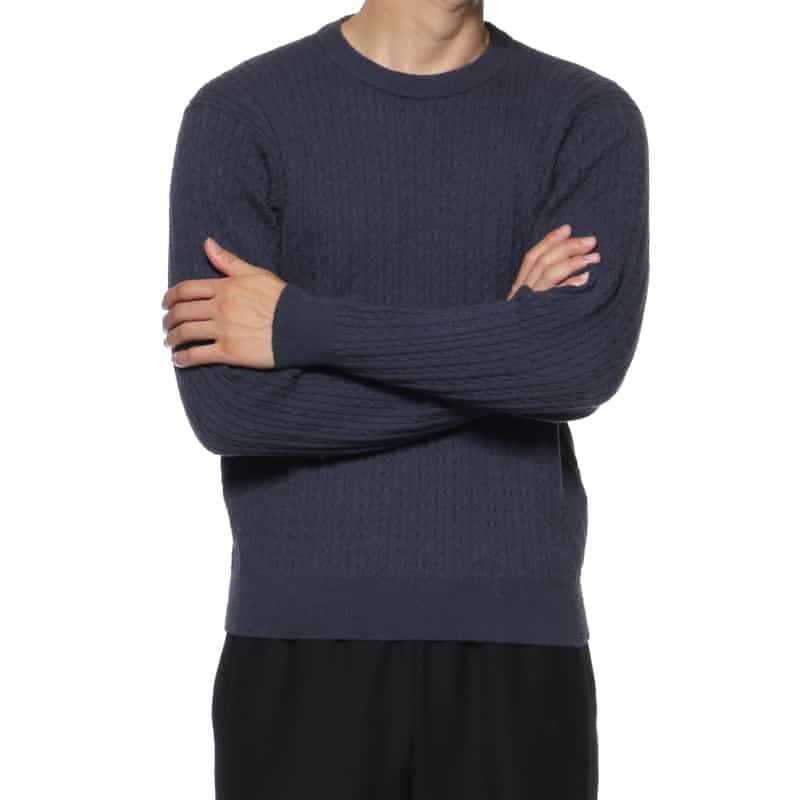 BARNEYS NEW YORK ウォッシャブル ケーブルニットプルオーバー NAVY