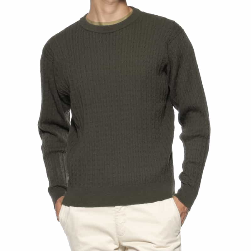 BARNEYS NEW YORK ウォッシャブル ケーブルニットプルオーバー DARK GRAY