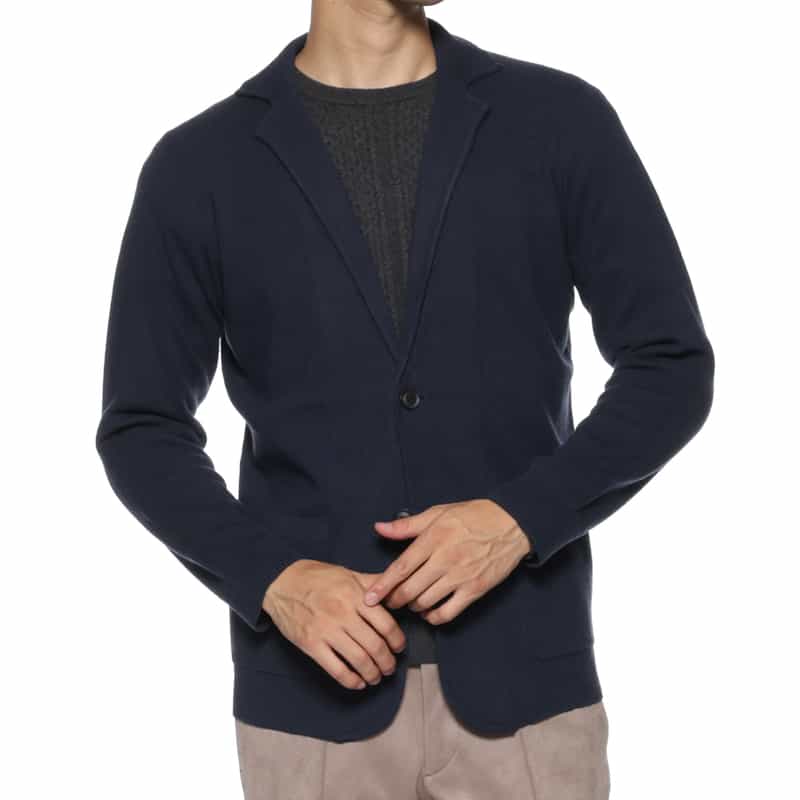 BARNEYS NEW YORK ミラノリブニットジャケット NAVY