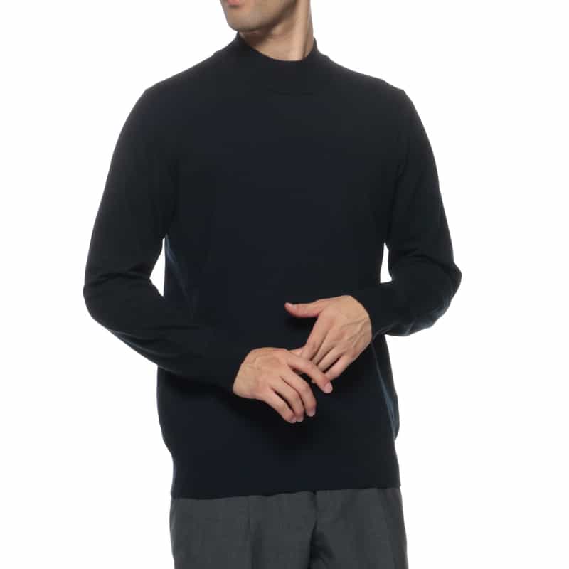 BARNEYS NEW YORK モックネックニットプルオーバー NAVY