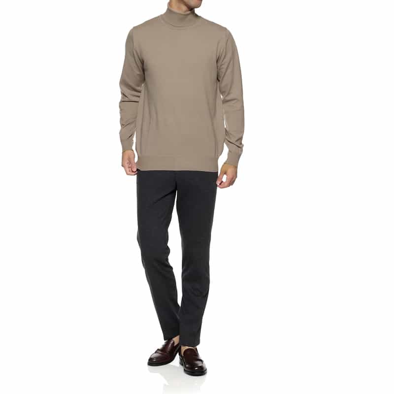 BARNEYS NEW YORK ウォッシャブル タートルネックニットプルオーバー BEIGE