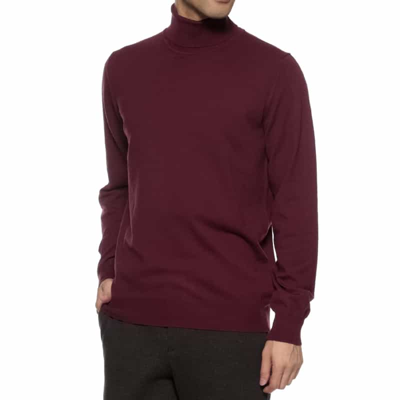 BARNEYS NEW YORK ウォッシャブル タートルネックニットプルオーバー WINE