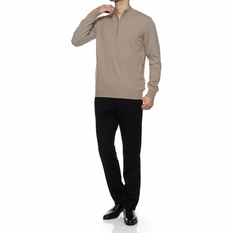BARNEYS NEW YORK ウォッシャブル ハーフジップニットプルオーバー BEIGE