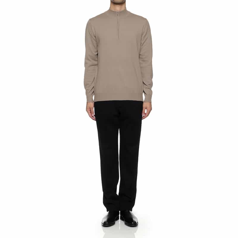 BARNEYS NEW YORK ウォッシャブル ハーフジップニットプルオーバー BEIGE