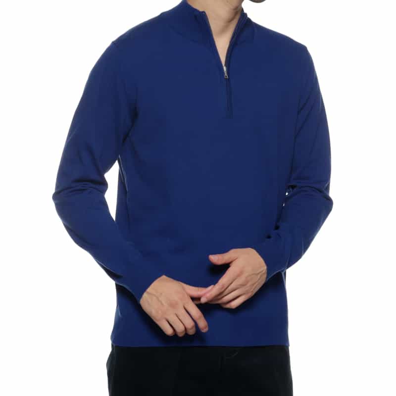 BARNEYS NEW YORK ウォッシャブル ハーフジップニットプルオーバー BLUE